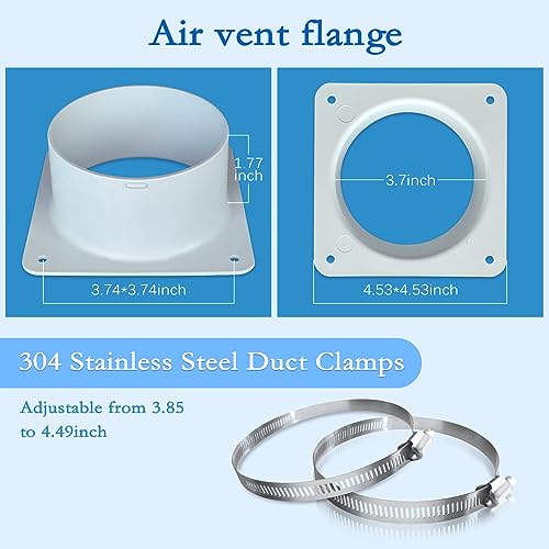 4 inch Air Vent Duct Connector Flange, Plastic Ventilation Pipe for HVAC H34365