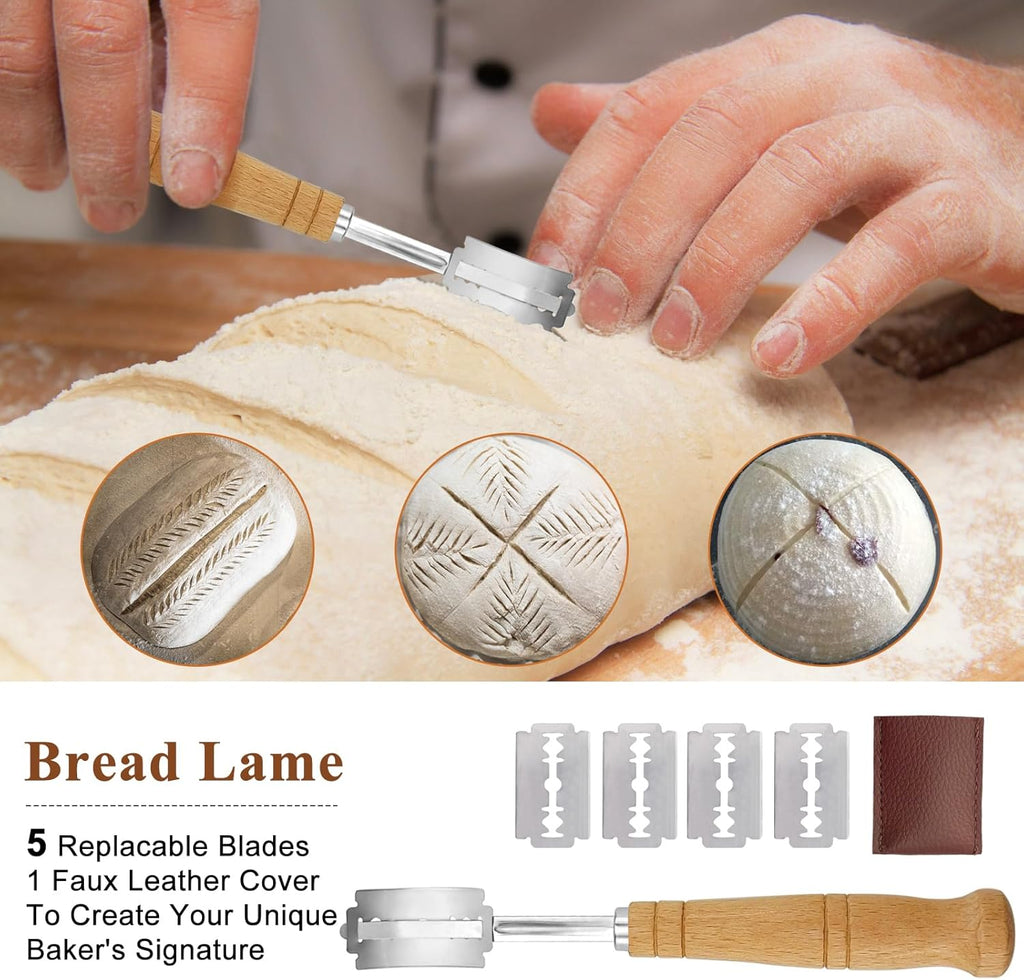 Sourdough Bread Proofing Basket Set with Liner, Lame, Dough Scraper and Brush H3812