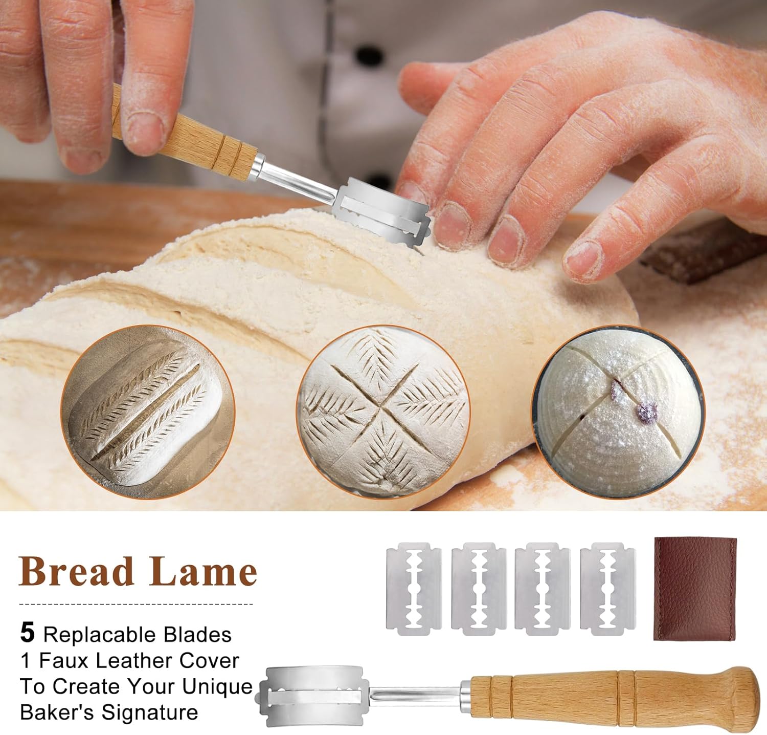 Sourdough Bread Proofing Basket Set with Liner, Lame, Dough Scraper and Brush H3812