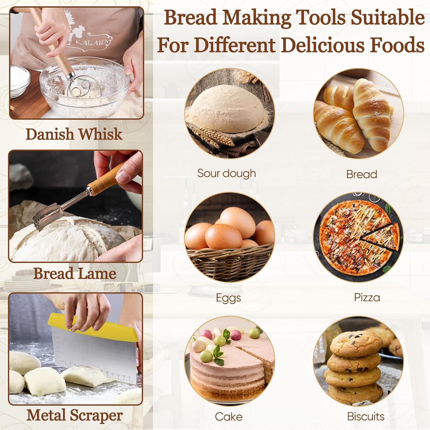 Sourdough Bread Proofing Basket Set with Baking Supplies J9429
