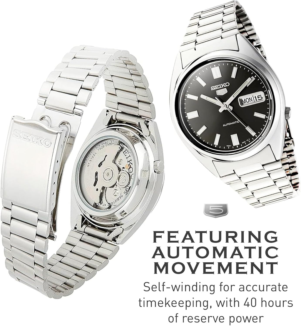 Automatic Watch for Men - Black Dial Silver Bracelet, Luminous Hands, Day/Date Calendar X326075