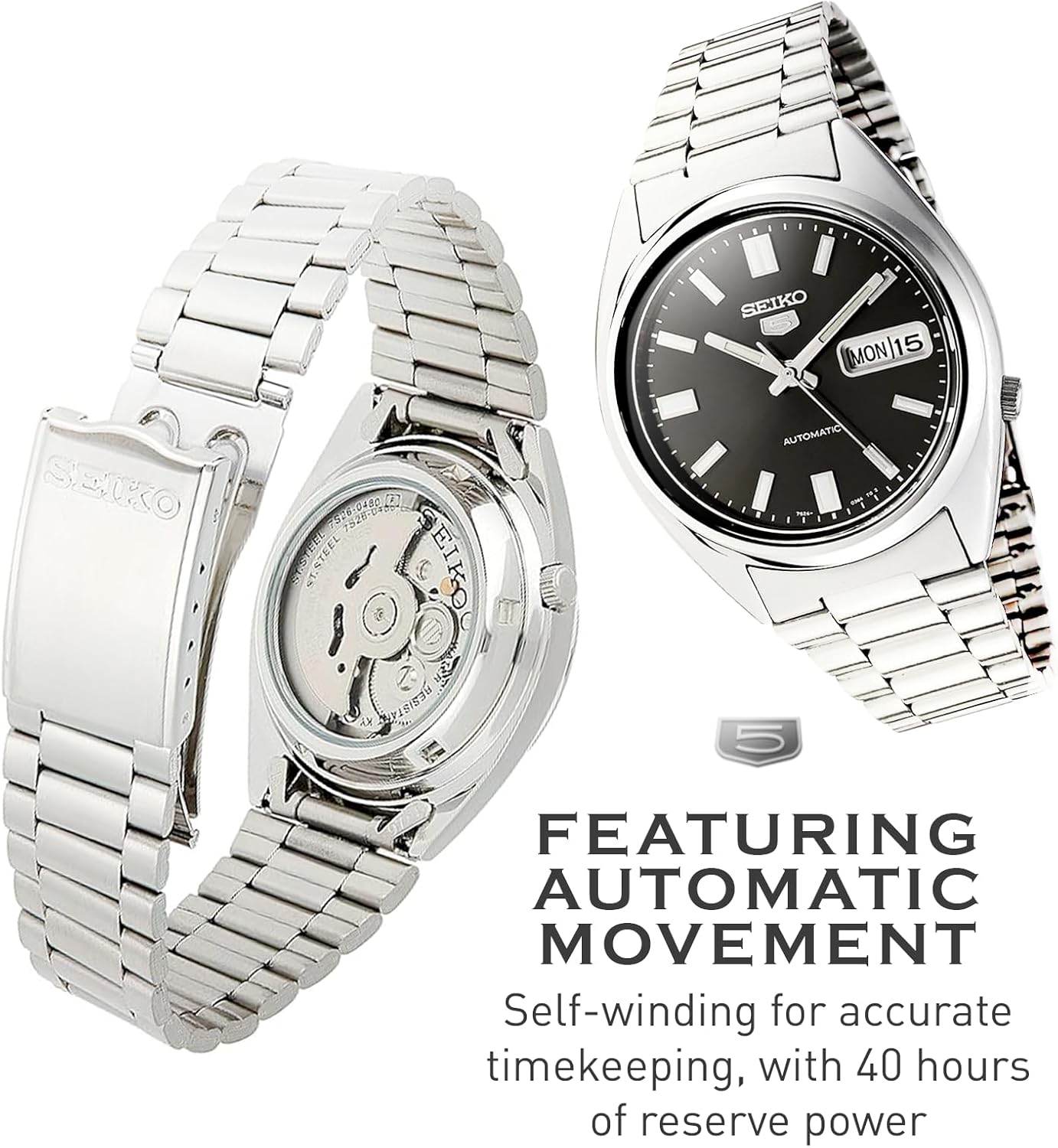 Automatic Watch for Men - Black Dial Silver Bracelet, Luminous Hands, Day/Date Calendar X326075