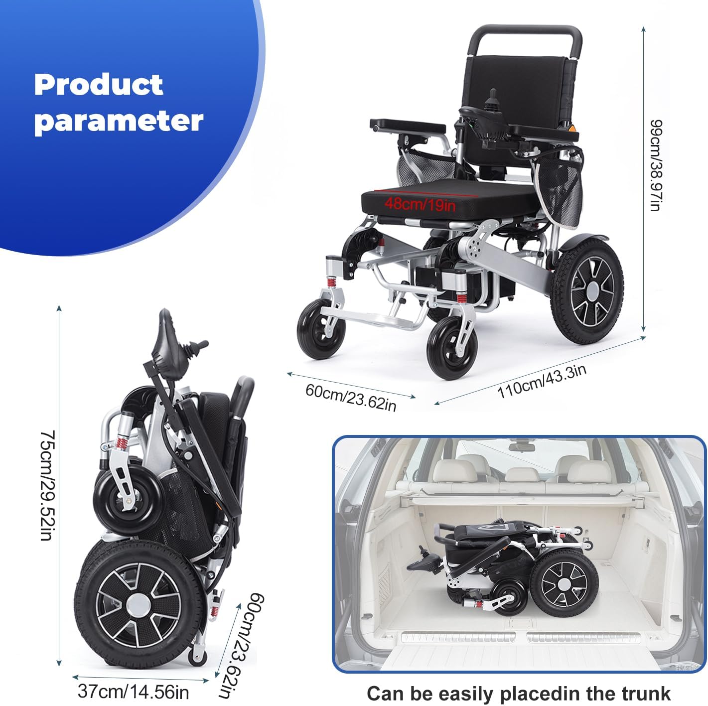 Electric Wheelchair for Adults, Lightweight Folding, 20 Mile Range X947