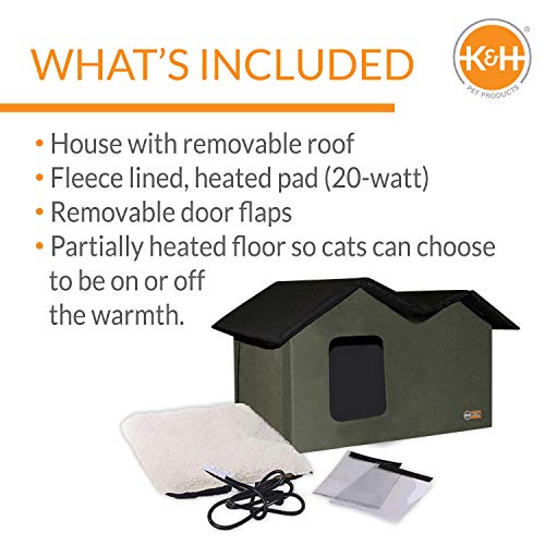 Outdoor Heated Cat House for Two, Olive K16577
