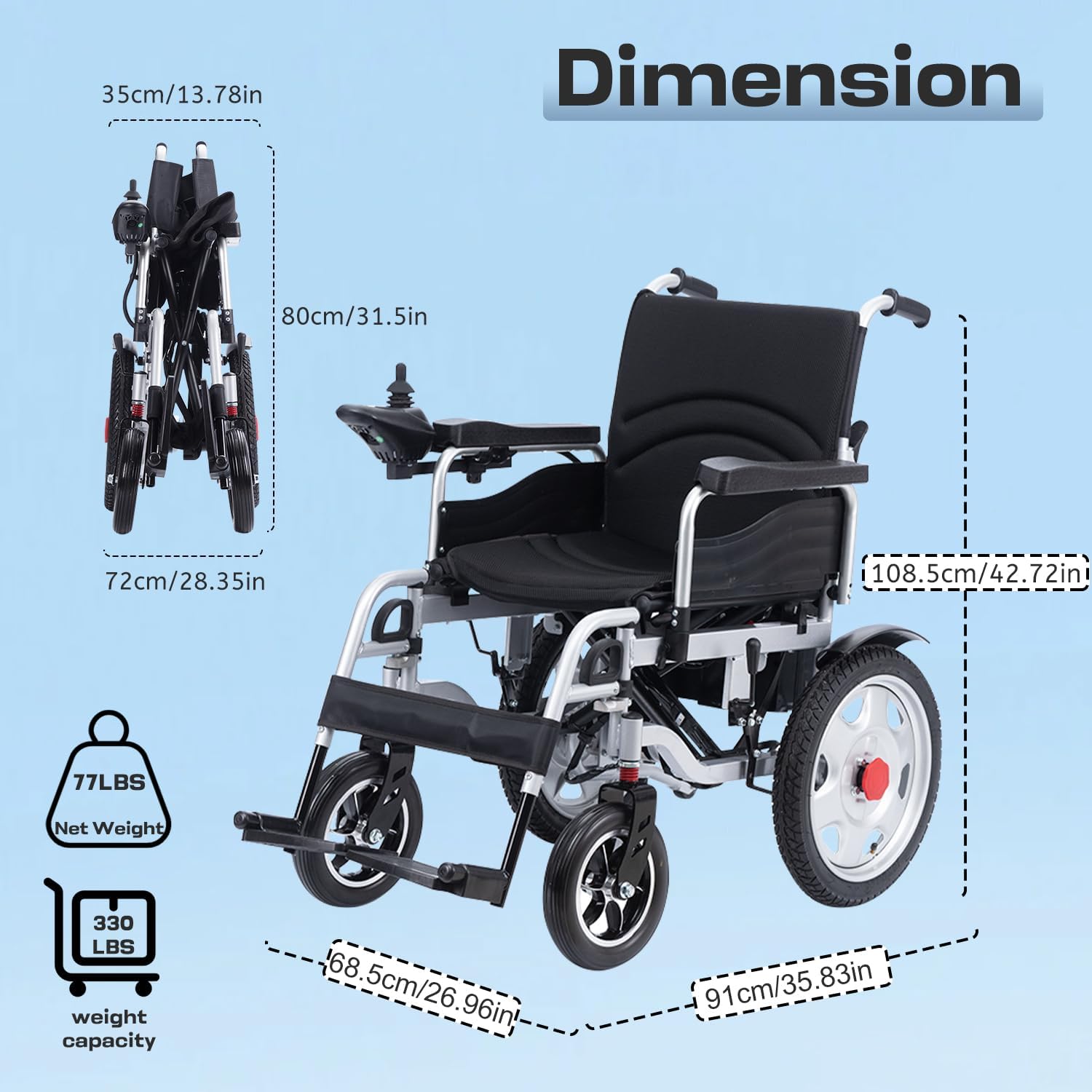 Foldable Electric Wheelchair for Adults, 500W Motor, 20 Mile Range E5578