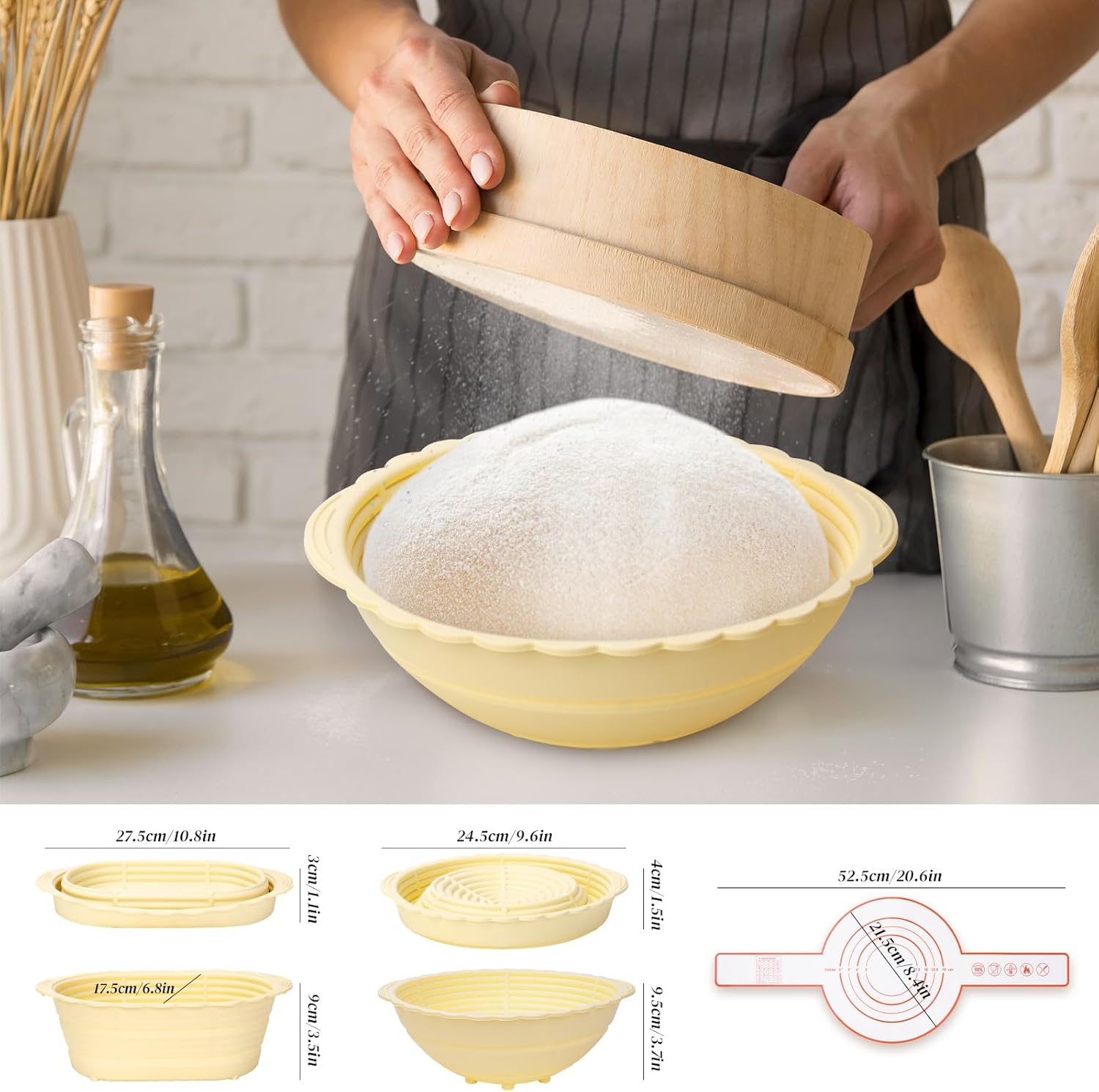 Sourdough Proofing Basket Set of 2, Round 9" & Oval 10" I604