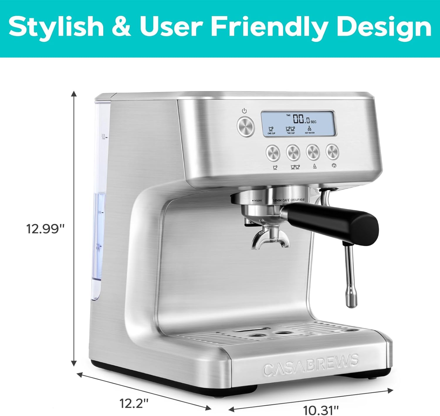 Espresso Machine with LCD Display, Milk Frother Steam Wand M22602