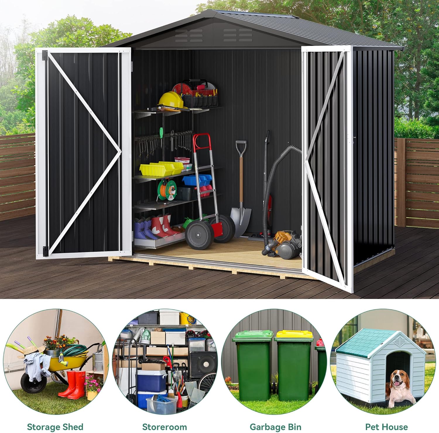 Outdoor Metal Storage Shed 6x4 ft with Lockable Doors Q60514
