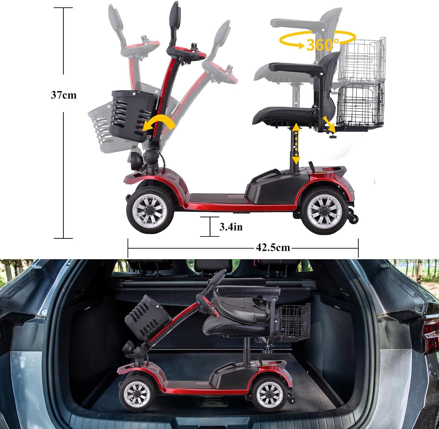 Folding Electric Mobility Scooter for Seniors with Dual Battery and Basket V9583