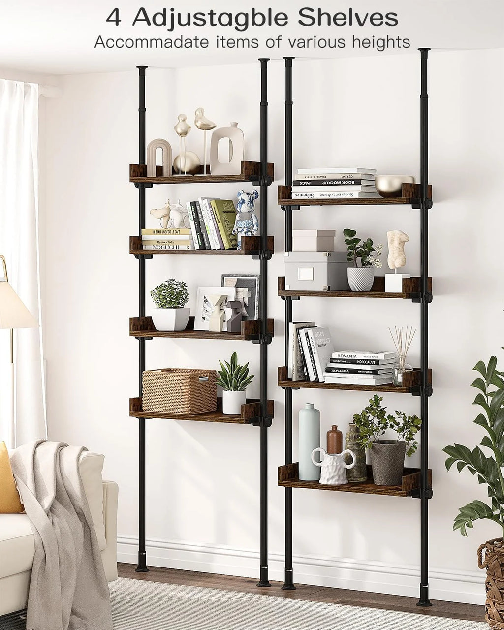 Bathroom Organizer, Over The Toilet Storage, 4-Tier Adjustable Wood Shelves C792