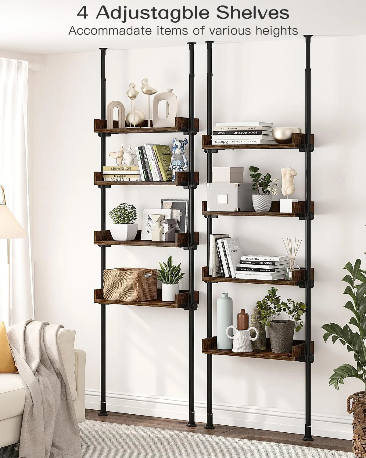 Bathroom Organizer, Over The Toilet Storage, 4-Tier Adjustable Wood Shelves C792