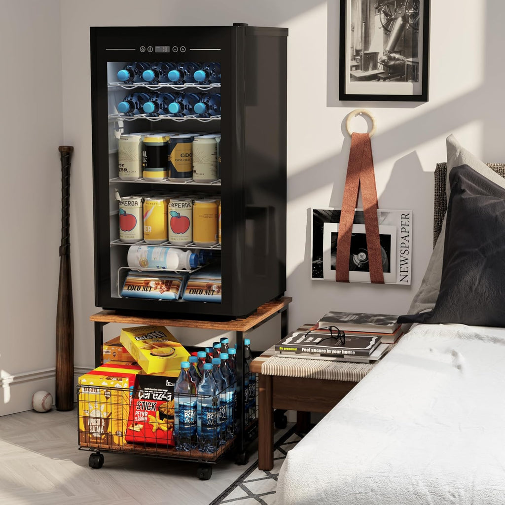 Mini Fridge Stand with Storage, 4 Lockable Wheels F67760