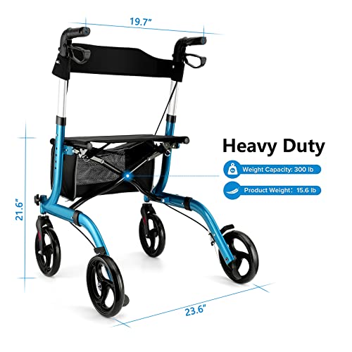 Rollator Walker for Seniors, Folding with Seat, 8-Inch Wheels, Lightweight Aluminum O8838