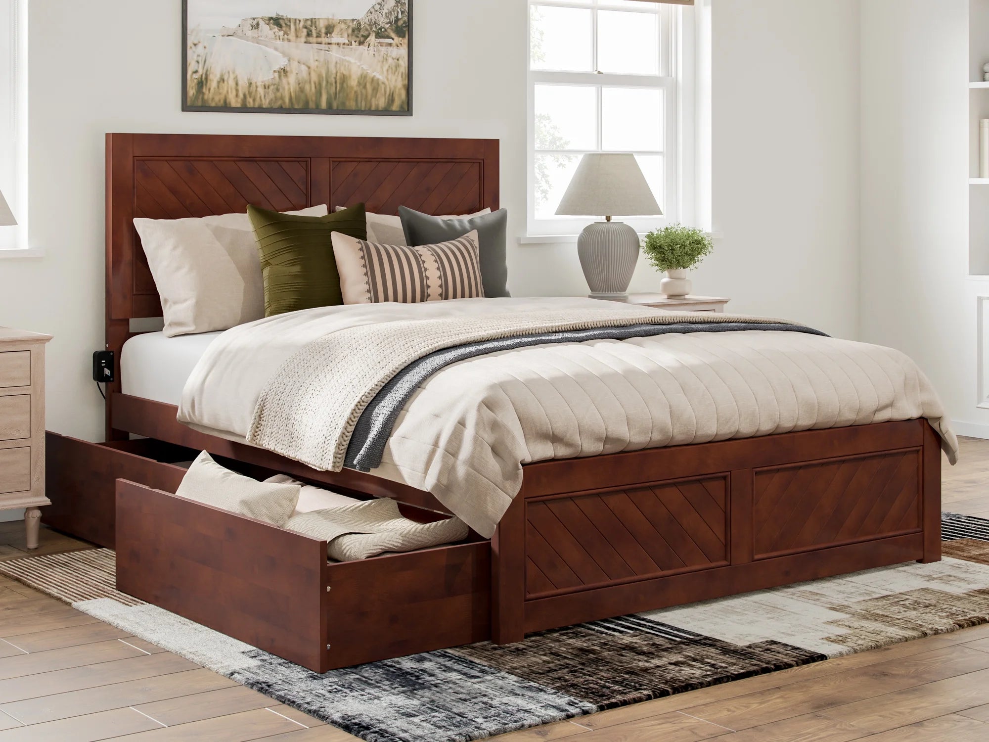 Solid Wood Platform Bed with Storage Drawers, Queen K8732