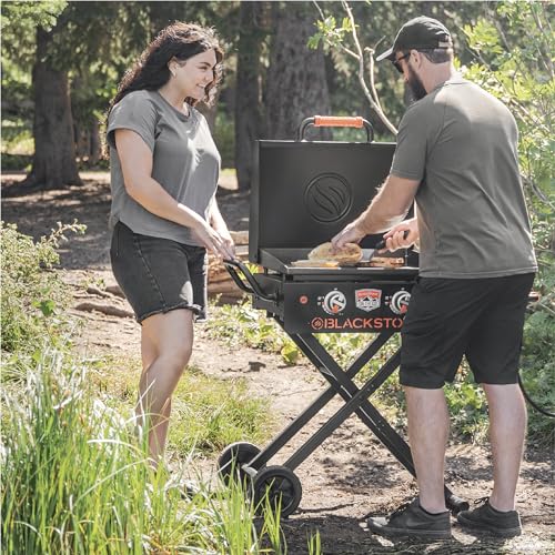 22" Scissor-Leg Gas Griddle with Two Burners, Stainless Steel, Wheels and Side Shelf W2452