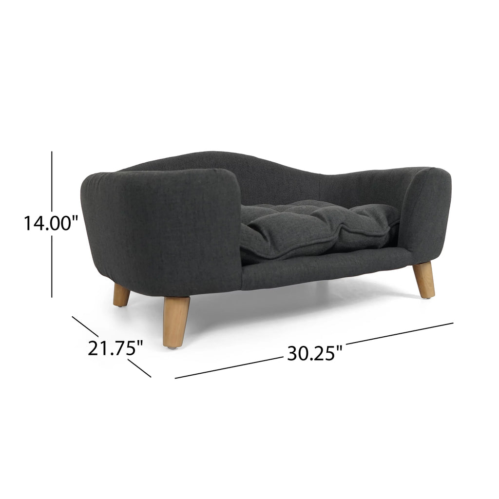 Mid Century Small Plush Pet Bed, Dark Gray and Natural R30939