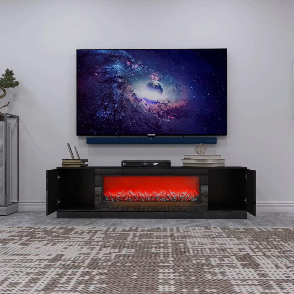 Electric Fireplace TV Stand with Wood Texture, High Glossy Finish H328340