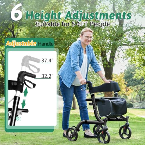 Rollator Walker with Seat, Foldable Lightweight Rolling Walker for Seniors with Brakes J31052