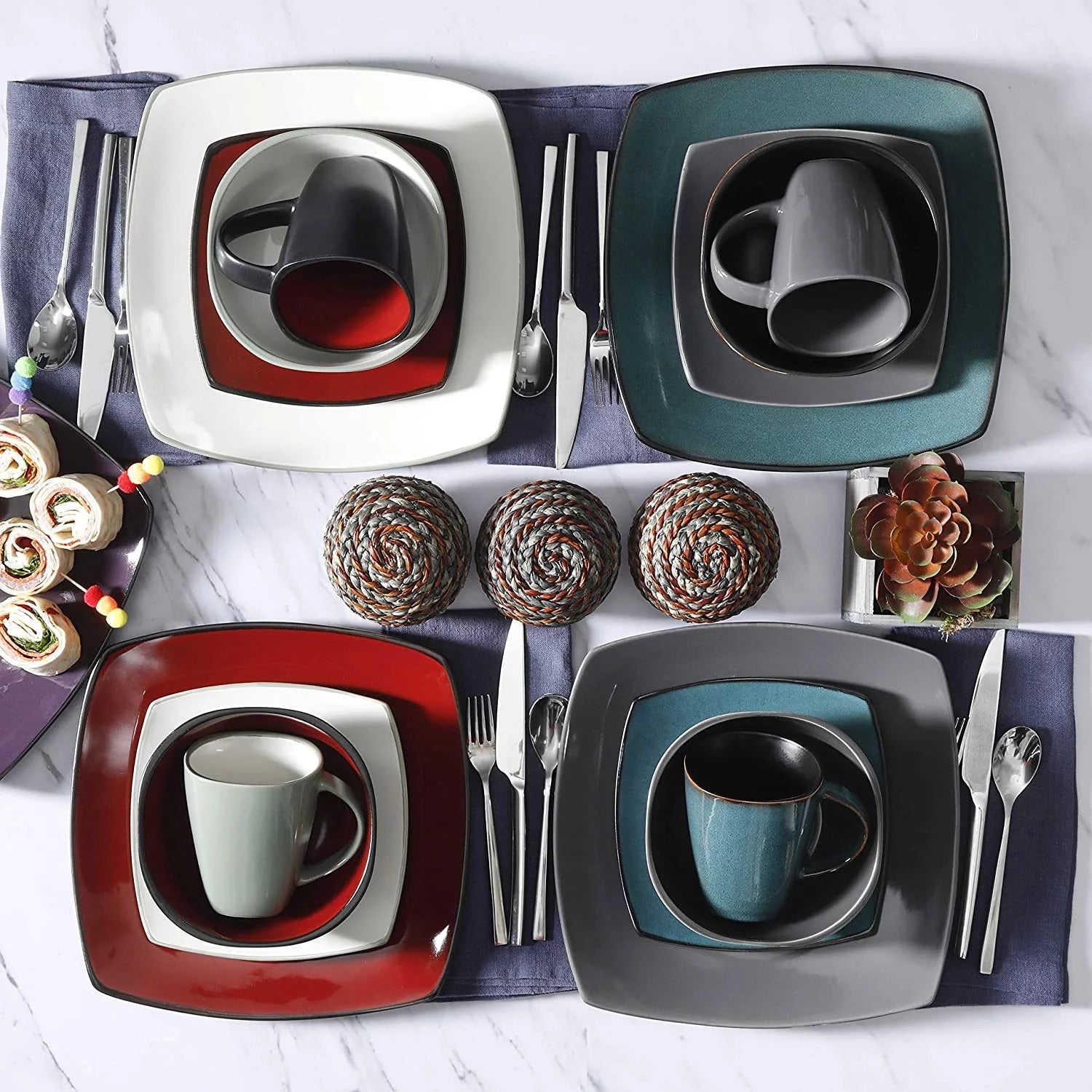 Teal Dinnerware Set, 16 Pieces Plates Bowls & Mugs T1995