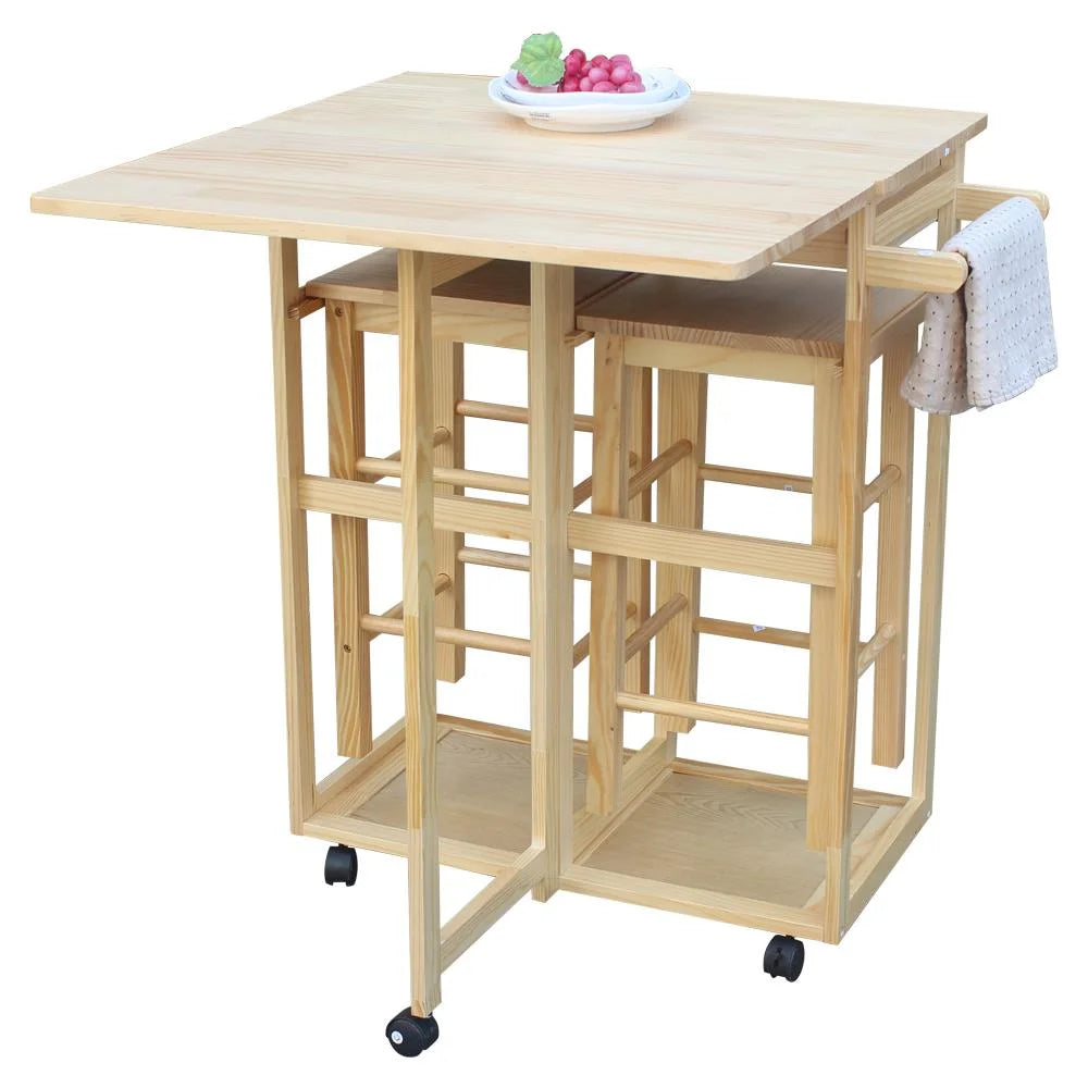 Kitchen Island Rolling Trolley Cart with Stools E6755