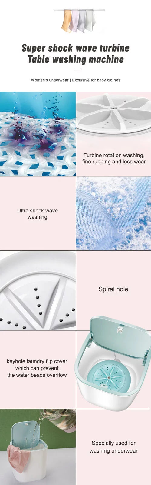 3.8L Portable Washing Machine USB Mini Washer for Camping Traveling RVs Dorms D1470