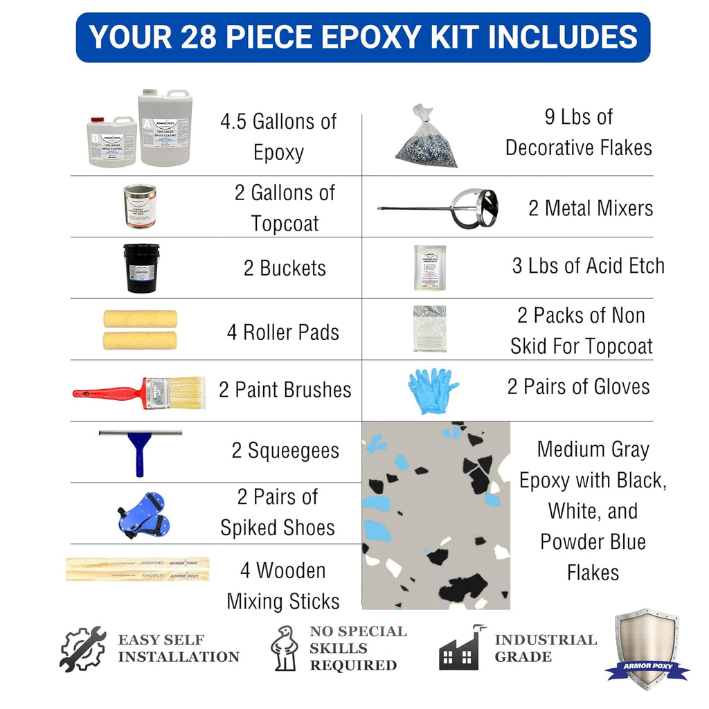 Garage Floor Epoxy Kit, 900 Sq Ft, Gray, Industrial Grade A639430