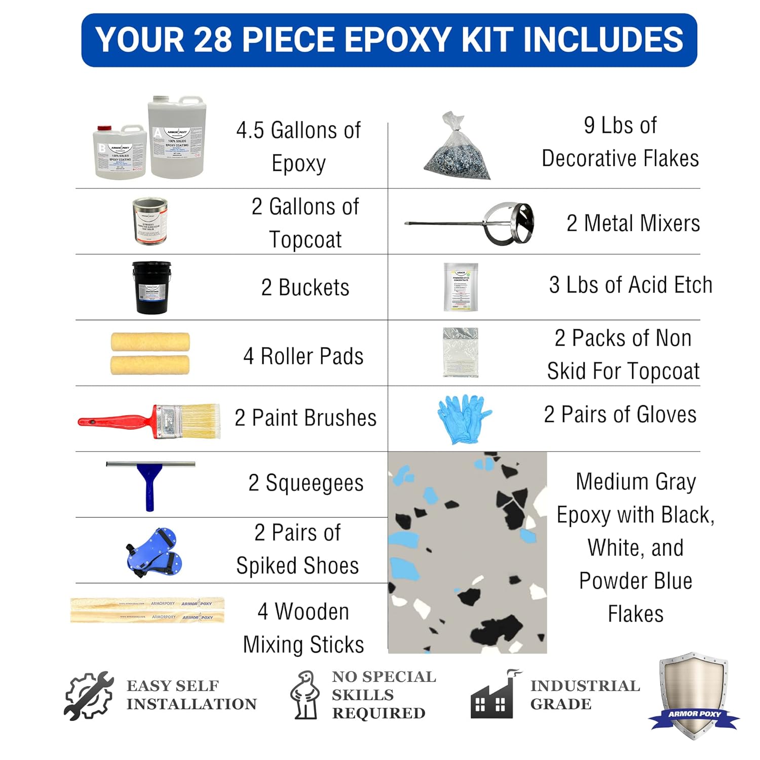 Garage Floor Epoxy Kit, 900 Sq Ft, Gray, Industrial Grade A639430