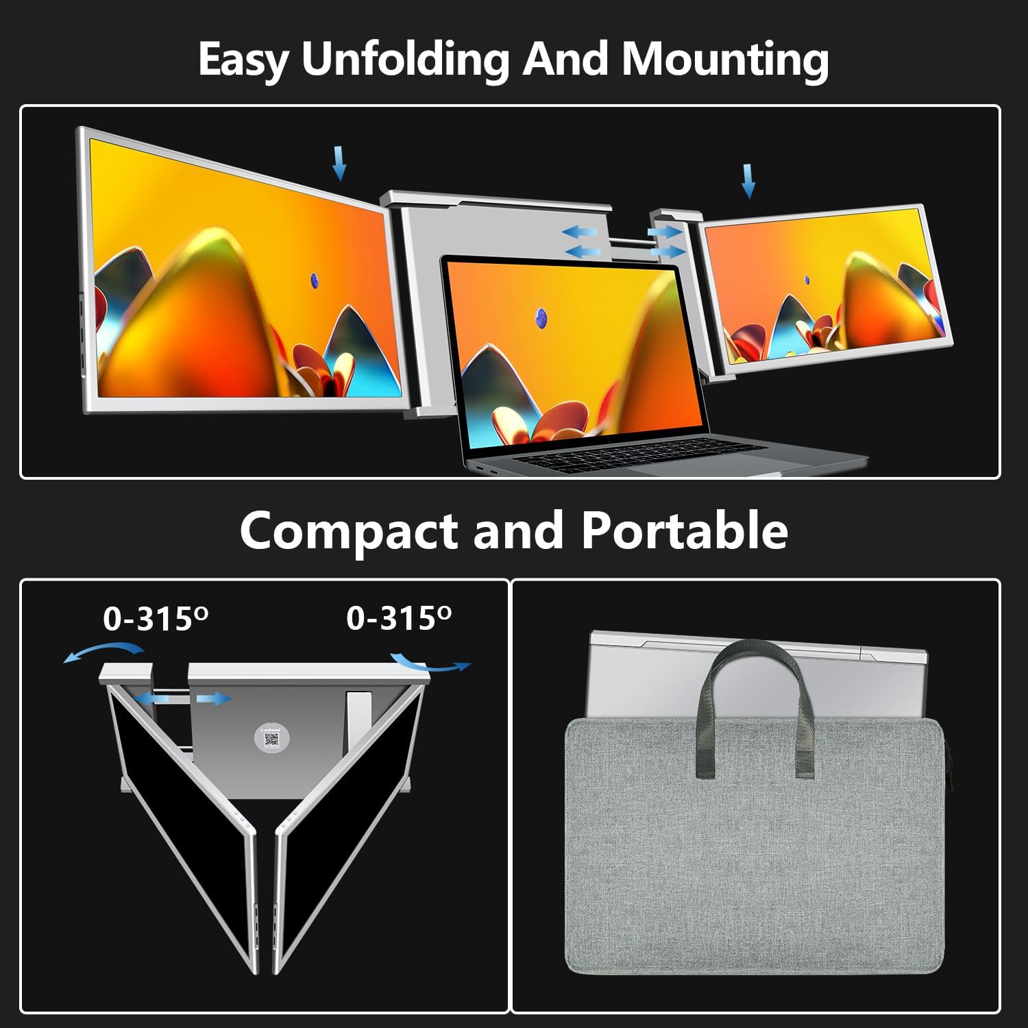 Triple Laptop Screen Extender, FHD 1080P IPS Portable Monitor, HDMI/USB-C I3124