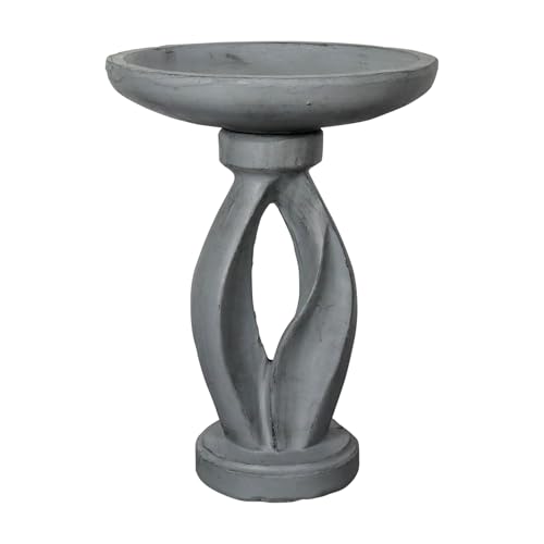 Wood-Look Concrete Bird Bath with Decorative Faux Bird Z69841
