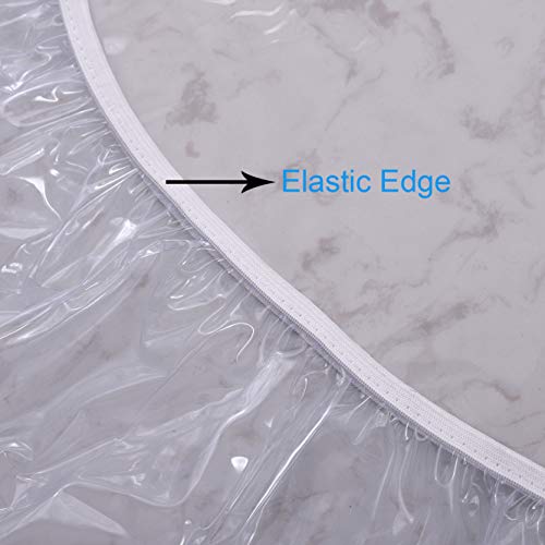 Round Vinyl Fitted Tablecloth Waterproof Heavy Duty Elastic Edge Table Cover K5214