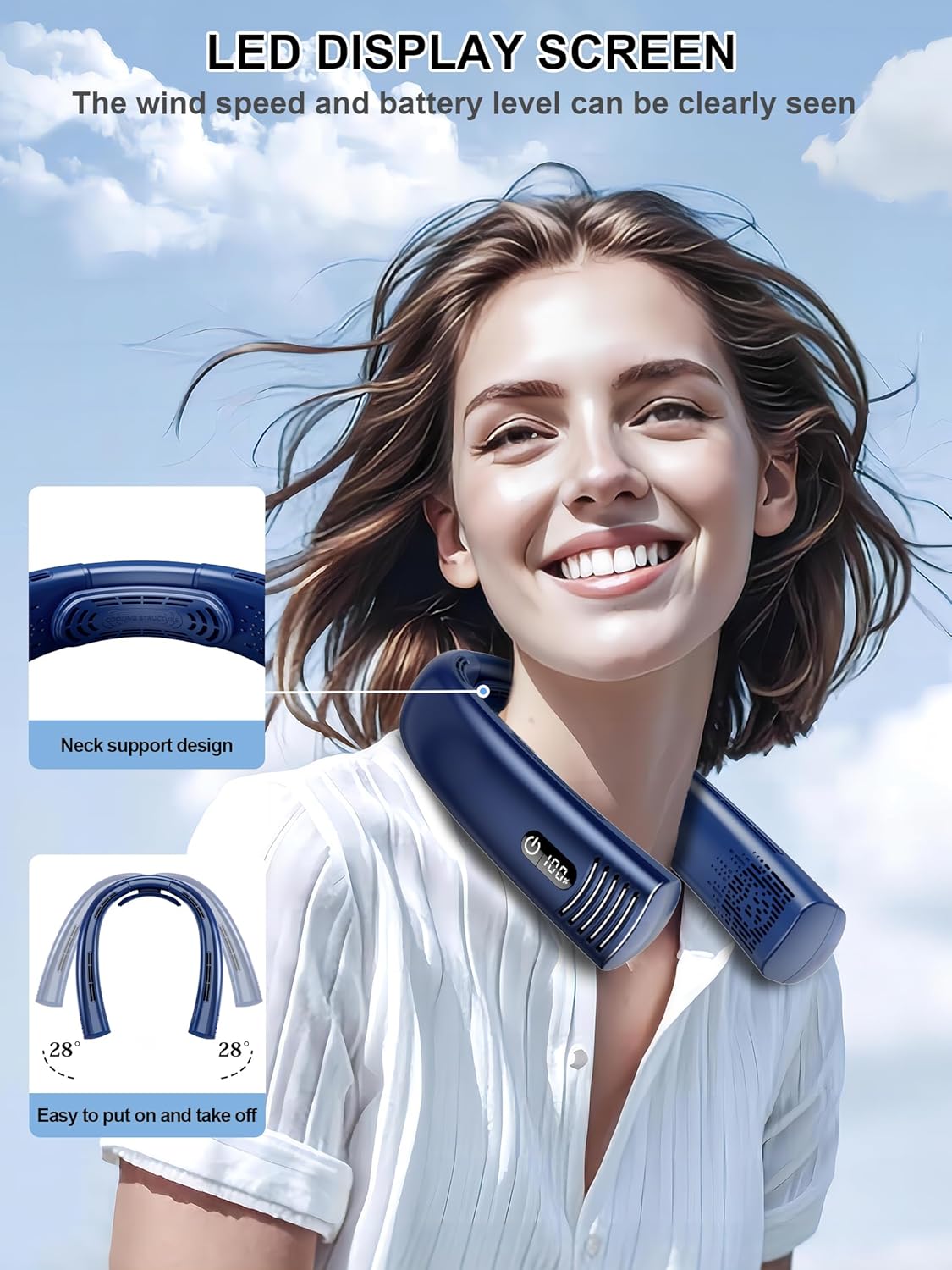 Portable Neck Fan Rechargeable 7000mAh, Bladeless 360° Airflow, Quiet Hands-Free Wearable Fan G136
