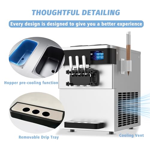 Soft Serve Ice Cream Machine 3 Flavors with Pre-Cooling and Auto Clean R8699