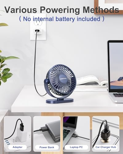 USB Desk Fan Small Quiet 3 Speeds Mini Portable 360° Rotation O518349