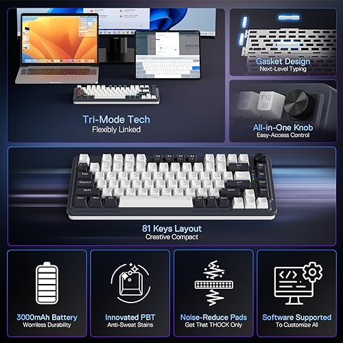 75% Wireless Gasket RGB Gaming Keyboard, 81 Keys Hot-Swap Mechanical Z726001