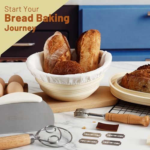 Sourdough Bread Proofing Basket Set with Linen Liner, 9.5 Inch Round & 10.5 Inch Oval M685
