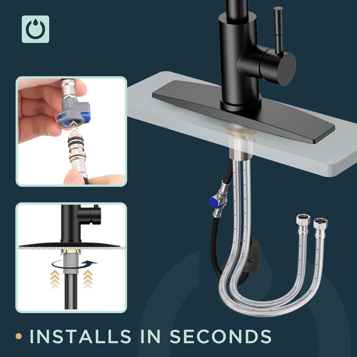 Black Kitchen Faucet with Pull Down Sprayer, High Arc Spout Y545