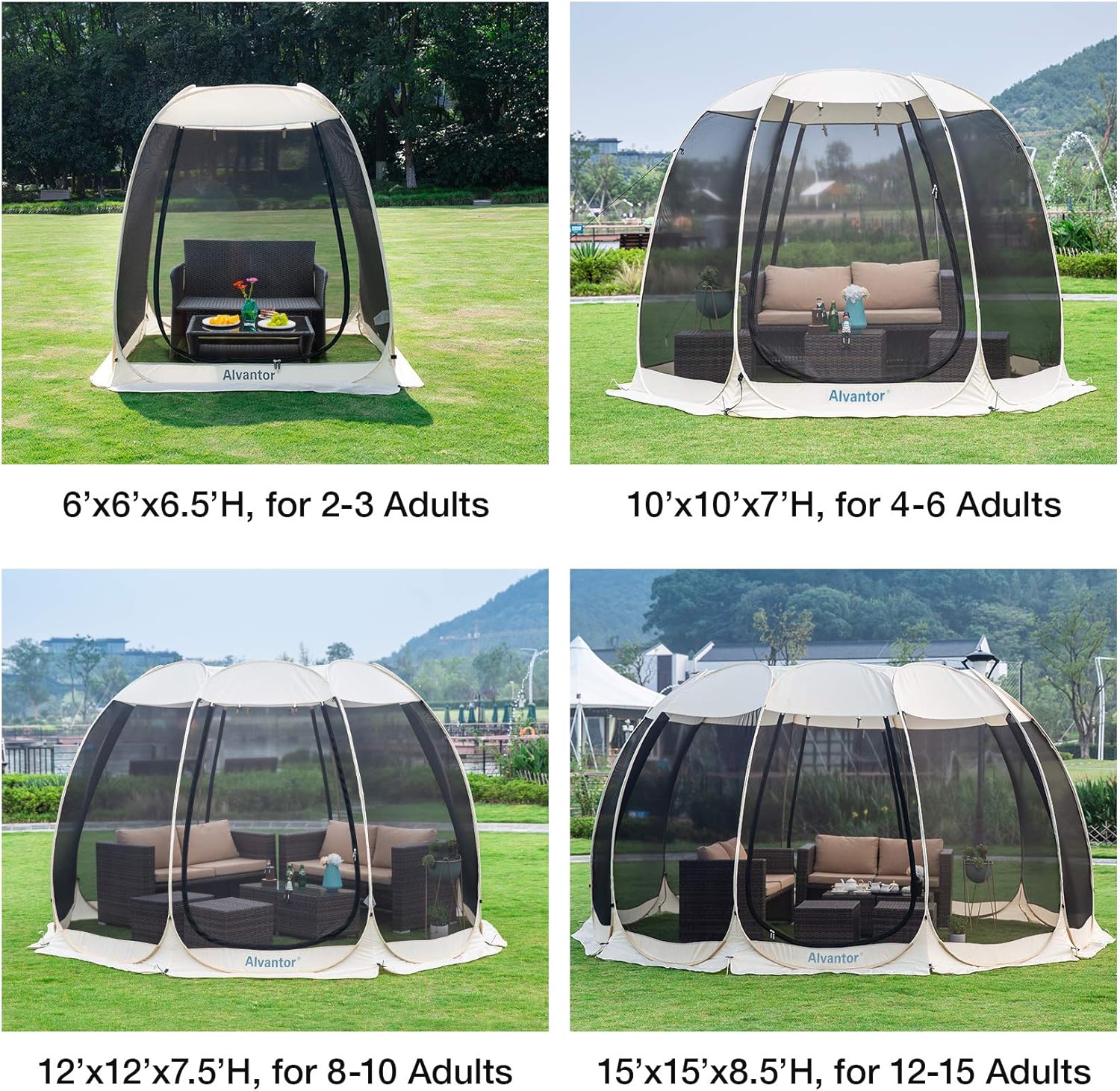 Pop Up Camping Screen House Tent with Mesh Walls, 6x6 ft Beige A5591