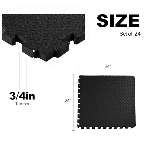 Interlocking Foam Gym Flooring Mat, 1 Inch Thick, 6 Tiles, Black C4472