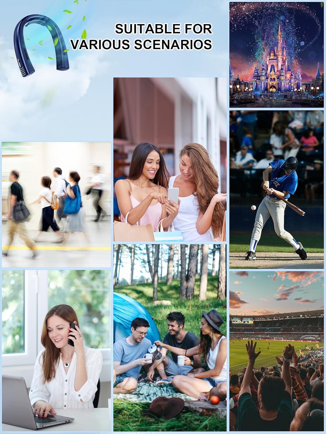 Portable Neck Fan Rechargeable 7000mAh, Bladeless 360° Airflow, Quiet Hands-Free Wearable Fan G136
