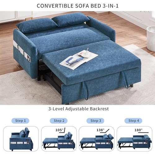 3 in 1 Convertible Sleeper Sofa Bed, Velvet Loveseat Futon with Pullout Bed, Gray N126326