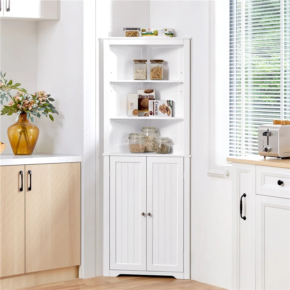 Wooden Corner Cabinet with Open Shelf for Bathroom, White X13559