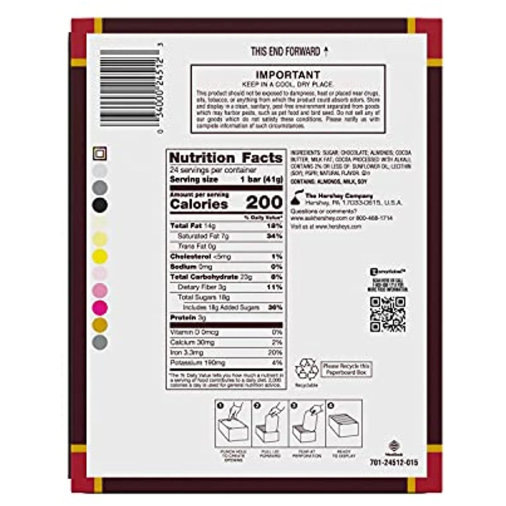Dark Chocolate Candy Bar, Individually Wrapped, 1.45 oz K94944