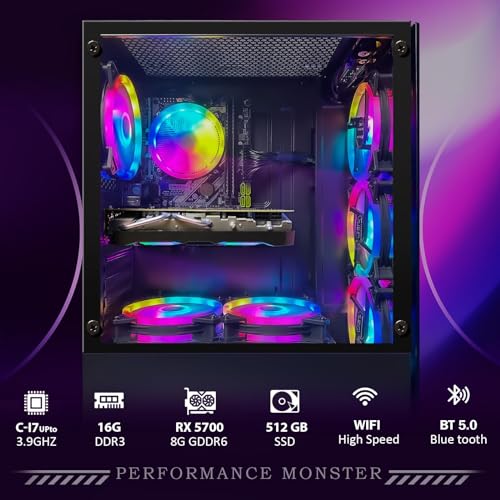 Gaming Desktop PC, Radeon RX 580 8G, Intel Core i7, 16G DDR3, 1T SSD, WiFi, RGB Keyboard & Mouse L78850