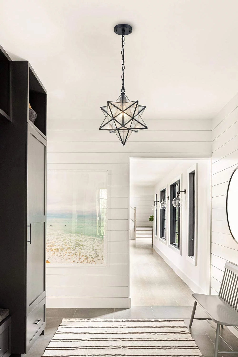 Moravian Star 14" Pendant Light with Seeded Glass and Hanging Chain H145