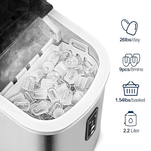 Nugget Ice Maker Countertop with Handle, Portable Sonic Ice Maker H34826