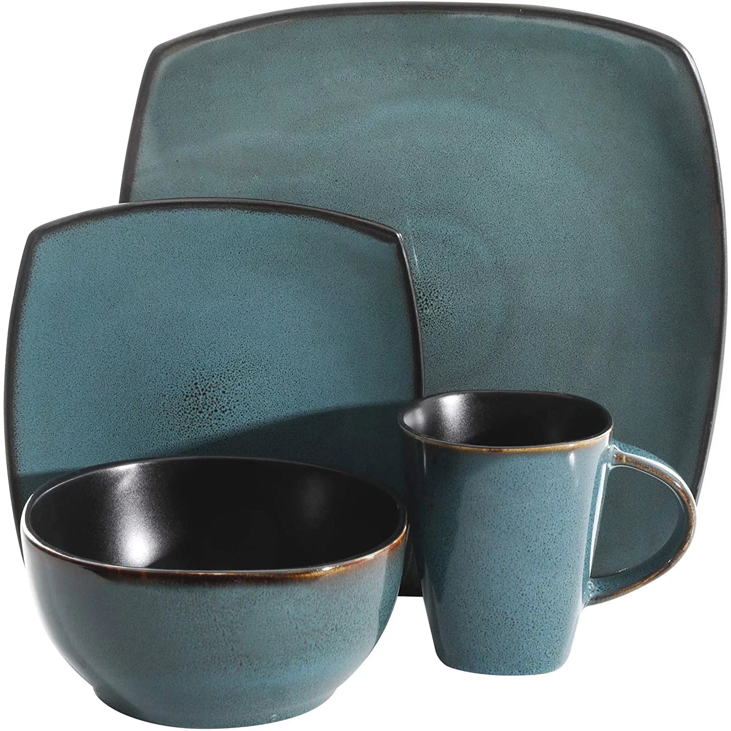 Teal Dinnerware Set, 16 Pieces Plates Bowls & Mugs T1995