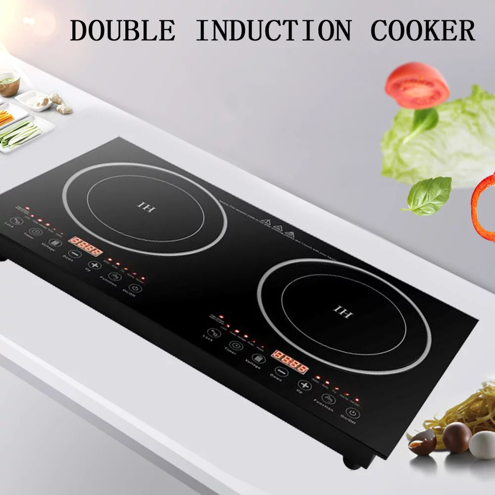 Portable Electric Induction Cooktop, 2-Burner Tempered Glass, 2400W D6969