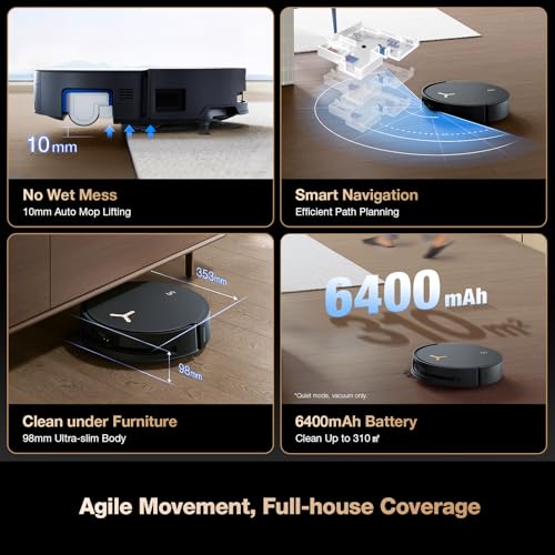 Robot Vacuum and Mop, 18500Pa Suction, Auto-Lift, Self-Emptying C481