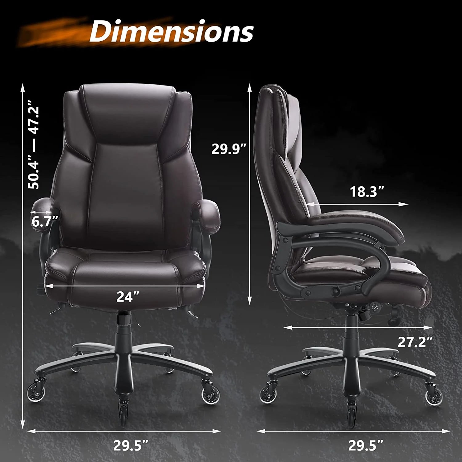 Big and Tall 500lb Home Office Chair, Executive Desk Chair with High Back and Lumbar Support H62402