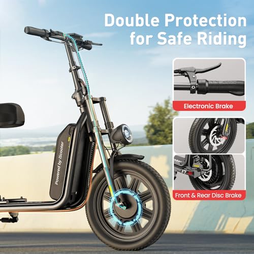 Electric Scooter with Seat, Long Range, Adjustable Handlebar, Dual Suspension V27936